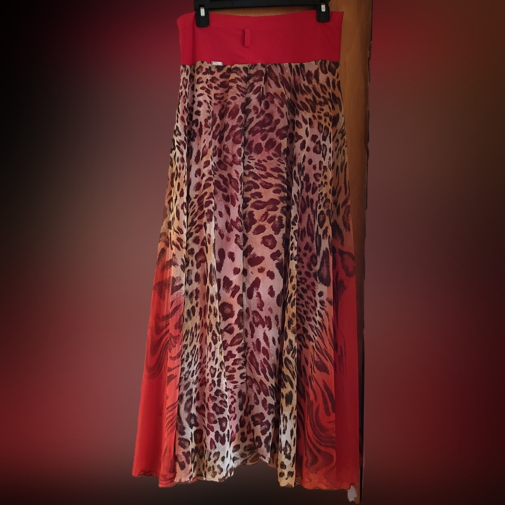Orange and Brown A-Line Midi Skirt for Cocktail